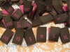 100pcs Damask Woven Size Labels ( Brown background with Pink text